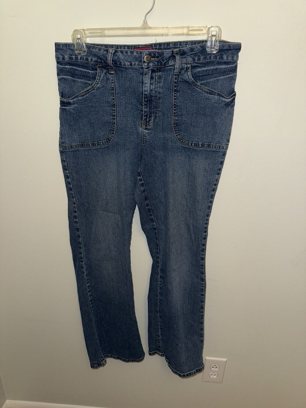 Westport Women’s Straight Leg Denim Jeans Brown Embroidered Pocket Boho 14W